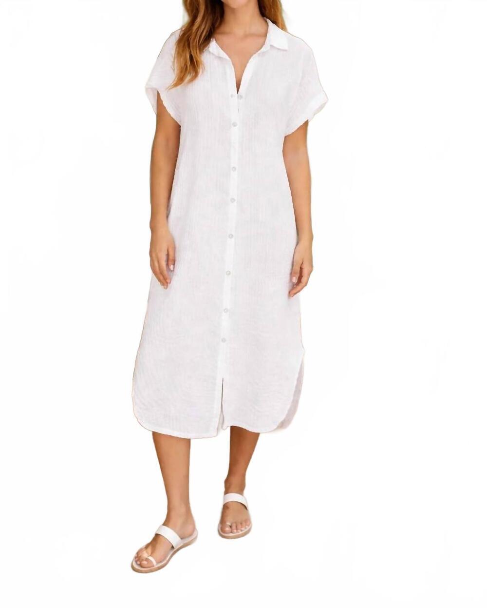 NEW MILIO MILANO celia gauze buttondown dress in white